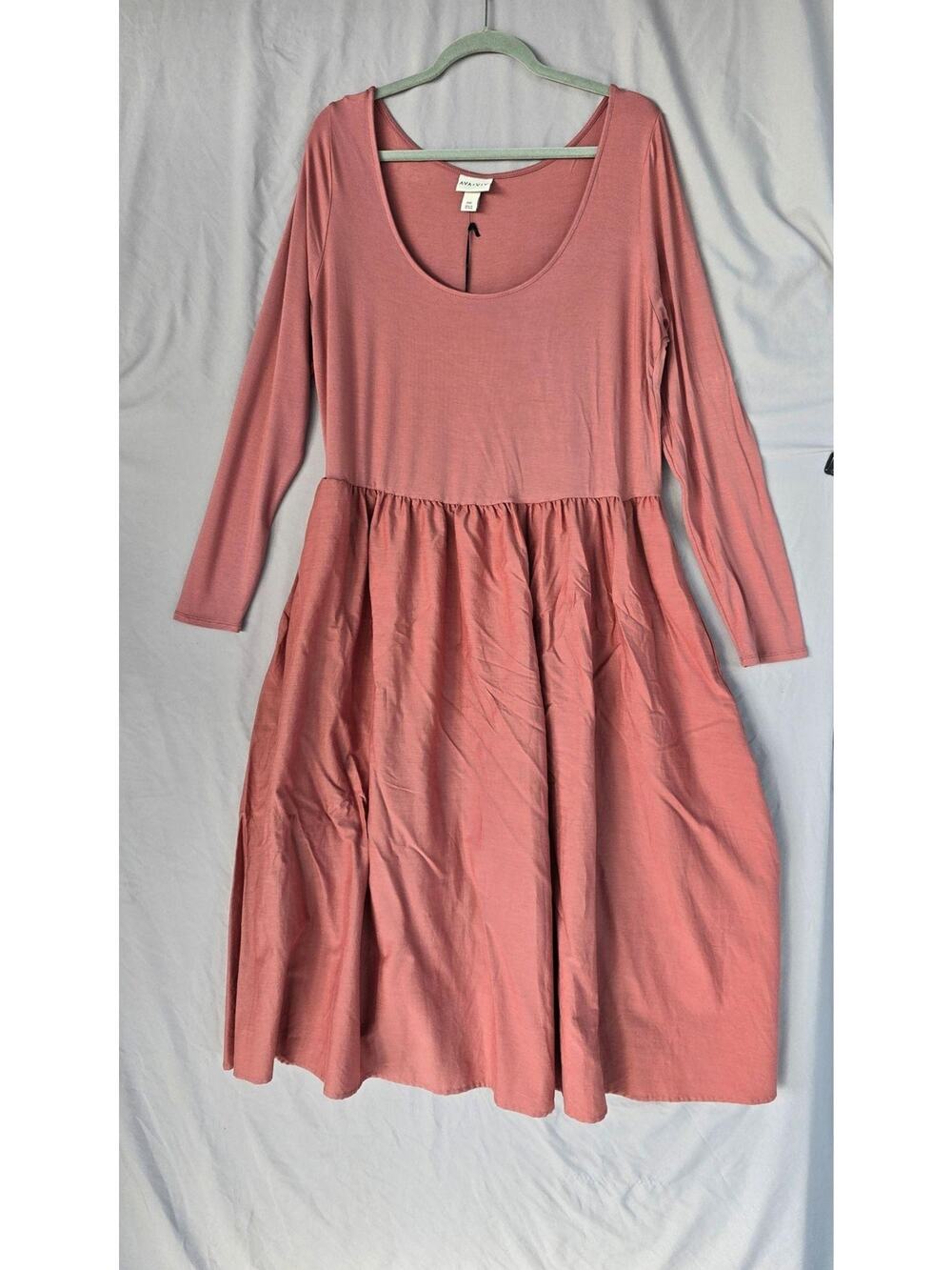 Ava & Viv Dress Womens XXL Pink Scoop Neck Long Sleeve Fit & Flare Jersey Casual